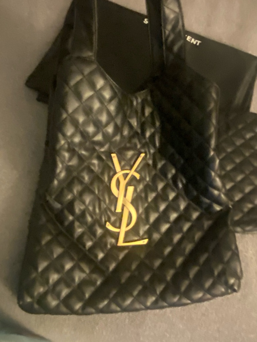 Saint Laurent Black Vegan Leather Interior with Gold Logo Plaque